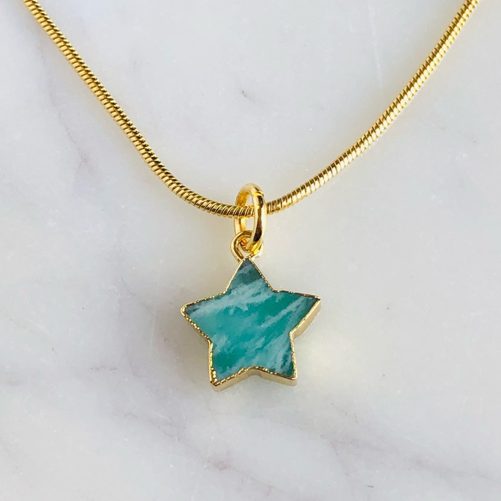Amazonite Star Gold Snake Chain Necklace